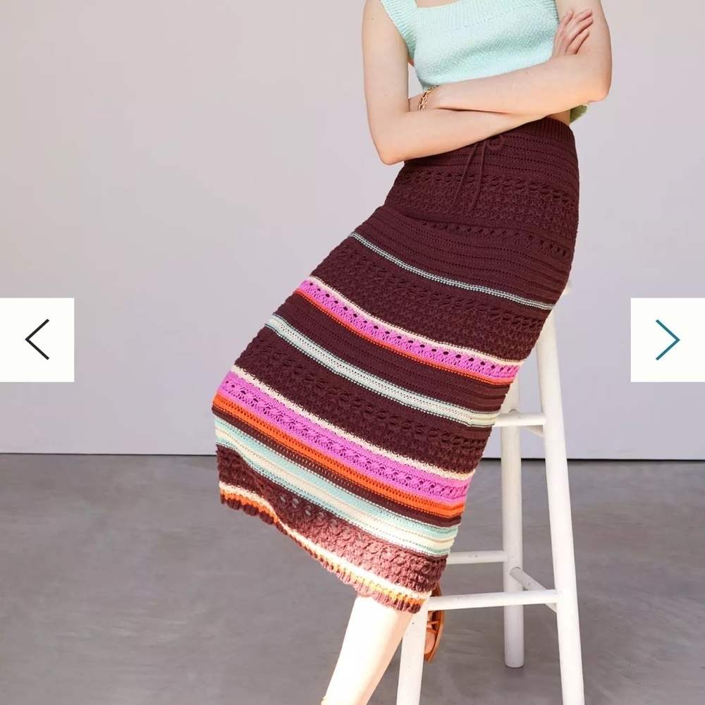 NWT Maeve by anthropology Crochet Midi boho Skirt brown size small
